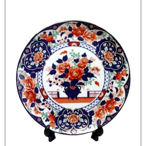 Antique Japanese Imari Porcelain Plate – Blue, Orange, Gold, 10.3&quot; Diameter