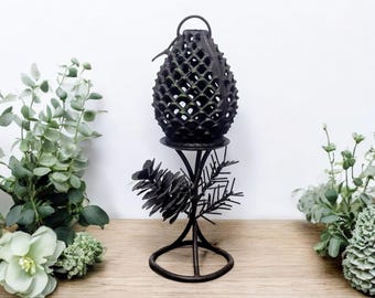 Cast Iron Pine Cone Candle Holder With Optional Pine Cone Tall Stand Base, Solid Metal Heavy, Seasonal Indoor Outdoor Decor Votive Tea Light