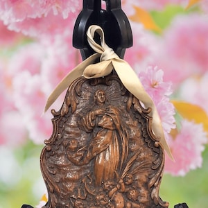 Vintage Virgin Mary Plaque: Rococo Immaculate Conception, Dated 1941 | Affordable Religious Wall Art | Popular for Catholics to Pray