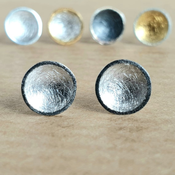 Runde Gewölbte Ohrstecker, 925 Sterling Silber Ohrschmuck, Schlichte Silberohrstecker, Verschiedene Optionen
