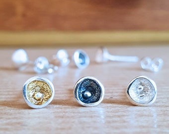 Sterling Silver Concave Stud Earrings, Small Round Earrings, Handmade Earrings, Round Concave Earrings, Various Options