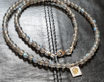 Unique gemstone necklace with snail pendant, 925 sterling silver, various gemstones.