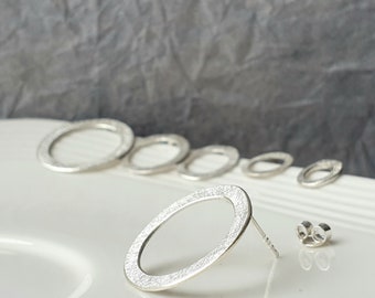 Brushed hoop earrings, delicate round earrings, flat hoop earrings, 925 sterling silver earrings, various options