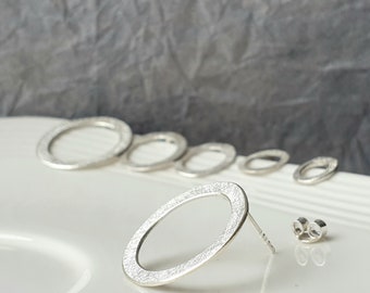 Brushed hoop earrings, delicate round earrings, 925 sterling silver earrings, various options