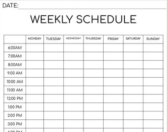 Weekly Hourly Schedule/Planner