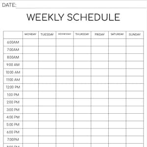Weekly Hourly Schedule/Planner