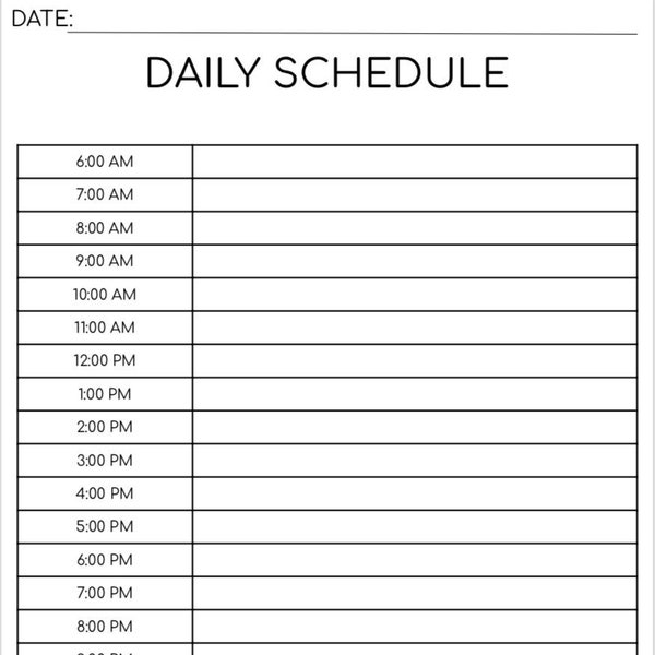 Daily Hourly Schedule Planner