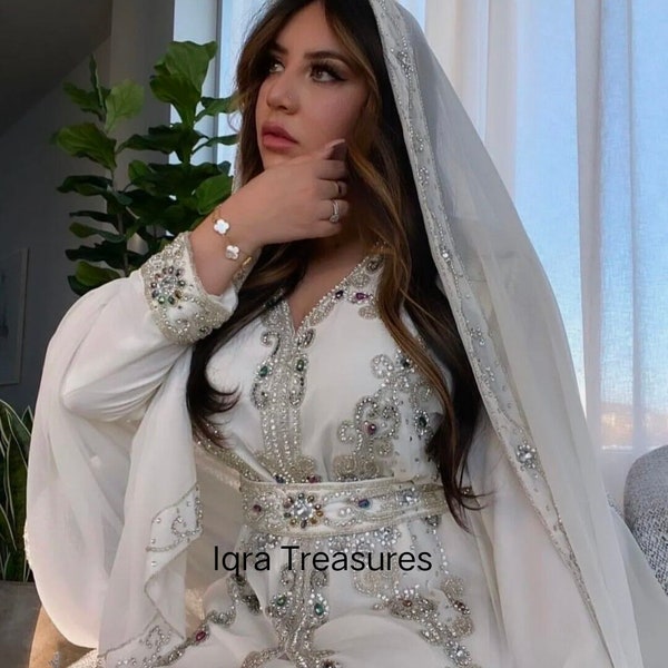 Vente!! Marocain Dubaï kaftan Farasha Tenue africaine Demoiselle d’honneur Arabe fête porter Mariage caftan Robe formelle pour femmes Venez avec foulard sans foulard