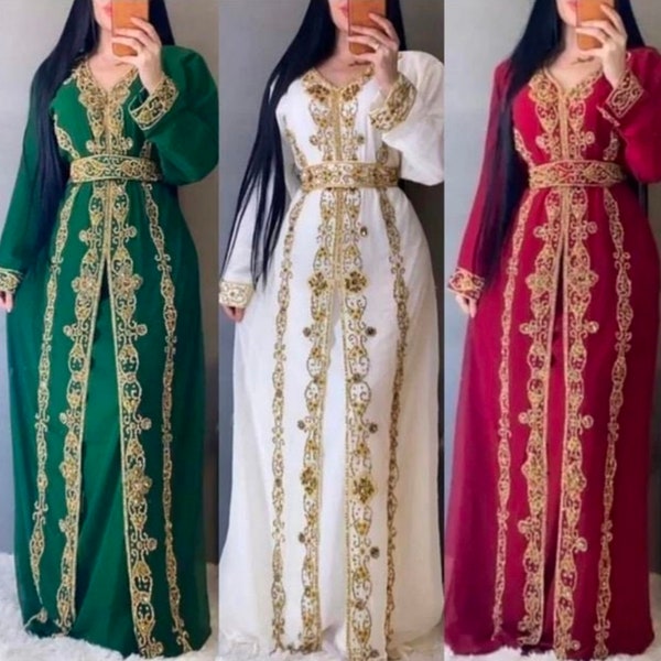 Vente!! Marocain Dubaï kaftan Farasha Tenue africaine Demoiselle d’honneur Arabe fête porter Mariage caftan Robe formelle pour femmes Venez avec foulard sans foulard