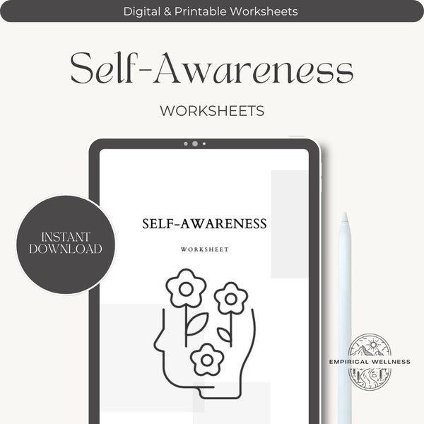 Self-Awareness Mental Health Worksheets - Printable and Digital Workbook for Personal Growth and Reflection - Instant Download