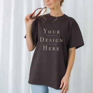 Gildan 5000 Mockup Dark Chocolate | tshirt mockup, Brown Shirt Mockup, model mockup, Mockup, mockup tshirt, t-shirt mockup, t shirt mockup