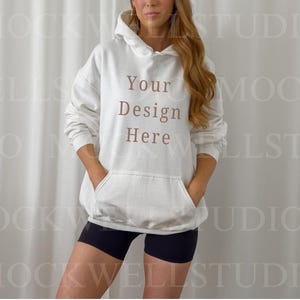 Gildan 18500 Mockup White | White Hoodie Mockup, Gildan Mockups, 18500 White Mock, Model Mockup, White 18500 Mockup, White Sweater Mockup