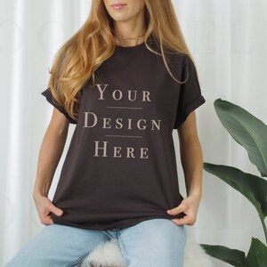 Gildan 5000 Mockup Dark Chocolate | tshirt mockup, Brown Shirt Mockup, model mockup, Mockup, mockup tshirt, t-shirt mockup, t shirt mockup