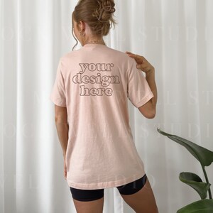 Bella Canvas 3001 Back Mockup | Heather Peach Bella Canvas 3001 mockup, tshirt mockup, model mockup, oversized shirt mockup, shirt mockup