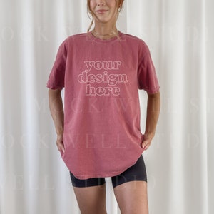 Comfort Colors Mockup Crimson| Crimson Comfort Colors C1717 Mockup, Tshirt mockup, Red Shirt Mock, Model mockup, Oversized Shirt Mockup