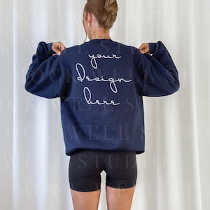 Gildan 18000 Back Mockup Navy | Navy Sweater Mockup, Model Mockup Gildan 18000, Navy Sweatshirt Mockup, Oversized Mockup, mockup bundle