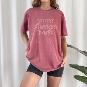 Comfort Colors Mockup Crimson| Crimson Comfort Colors C1717 Mockup, Tshirt mockup, Red Shirt Mock, Model mockup, Oversized Shirt Mockup