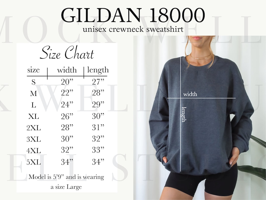 Gildan 18000 Size Chart Size Chart for Gildan, Size Chart Mockup