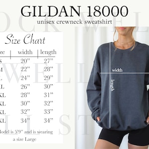 Gildan 18000 Size Chart | Size Chart for Gildan, Size Chart Mockup, Oversized sweatshirt size chart, Gildan Size Guide, crewneck size chart