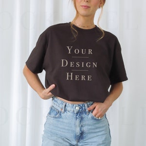 Gildan 5000 Mockup Dark Chocolate | Model Mockup Gildan 5000 | Brown Shirt Mockup | Aesthetic Mockup | Trendy Mockup |Oversized Shirt Mockup