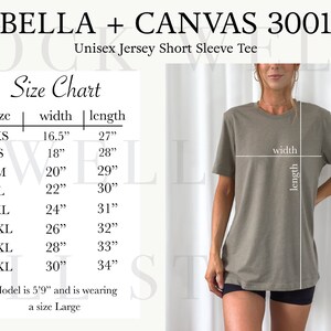 Bella Canvas 3001 Size Chart | Size Chart for Bella Canvas, Size Chart Mockup, Oversized shirt size chart, tshirt size chart, Size Guide