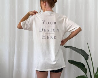 Gildan 64000 Back Mockup Natural | model mockup, Shirt Mockup Back, 64000 Mockup, Oversized Shirt Mockup, Shirt Mockup Bundle, Gildan Mockup
