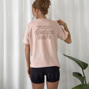 Bella Canvas 3001 Back Mockup | Heather Peach Bella Canvas 3001 mockup, tshirt mockup, model mockup, oversized shirt mockup, shirt mockup