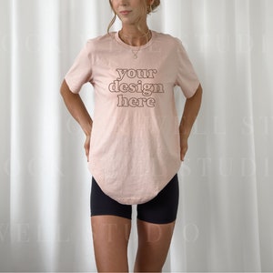 Bella Canvas 3001 Mockup | Heather Peach Bella Canvas 3001 mockup | tshirt mockup | model mockup | oversized shirt mockup | shirt mockup