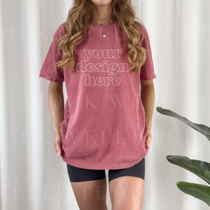 Comfort Colors Mockup Crimson | Crimson Comfort Colors C1717 Mockup, Tshirt mockup, Red Shirt Mock, Model mockup, Oversized Shirt Mockup