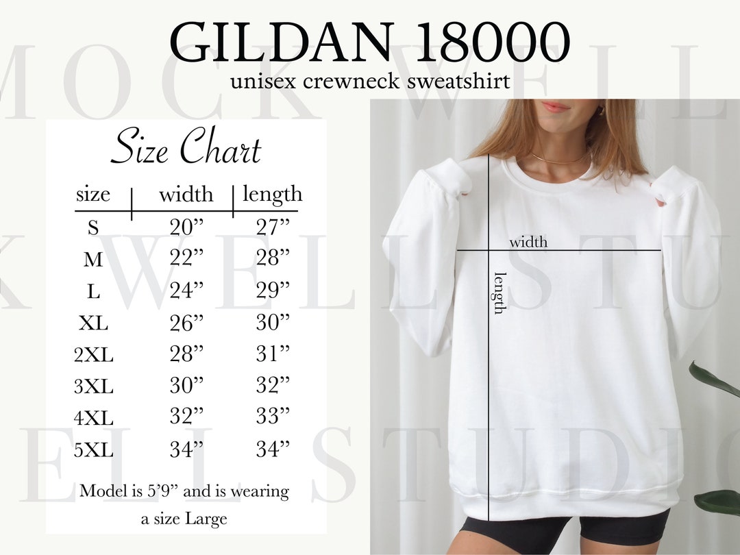Gildan 18000 Size Chart Size Chart for Gildan, Size Chart Mockup