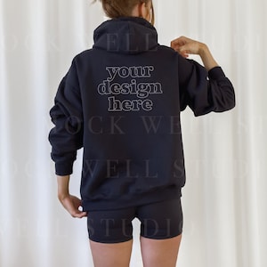 Gildan 18500 Back Mockup Black | Black Hoodie Mockup, Model Mockup Gildan 18500, 18500 Black Mockup, Oversized Hoodie Mockup, Gildan Mockup