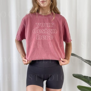 Comfort Colors Mockup Crimson| Crimson Comfort Colors C1717 Mockup, Tshirt mockup, Red Shirt Mock, Model mockup, Oversized Shirt Mockup
