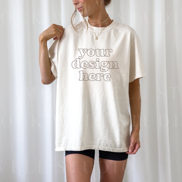 Comfort Colors Mockup Ivory | Ivory Comfort Colors C1717 Mockup, Tshirt mockup, White Shirt Mockup, Model mockup, Oversized Shirt Mockup