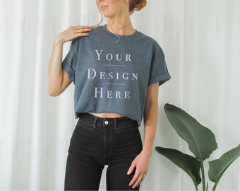 Gildan 5000 Mockup Dark Heather | Model Mockup Gildan 5000 | Grey Shirt Mockup | Aesthetic Mockup | Trendy Mockup | Oversized Shirt Mockup