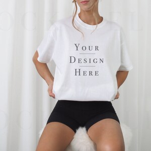 Gildan 5000 Mockup White | Model Mockup Gildan 5000 | White Shirt Mockup | Minimalist Aesthetic Mockup | Trendy Mockup | Oversized Shirt