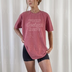 Comfort Colors Mockup Crimson| Crimson Comfort Colors C1717 Mockup, Tshirt mockup, Red Shirt Mock, Model mockup, Oversized Shirt Mockup