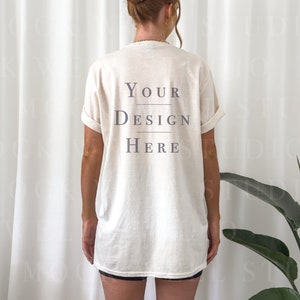 Gildan 64000 Back Mockup Natural | model mockup, Shirt Mockup Back, 64000 Mockup, Oversized Shirt Mockup, Shirt Mockup Bundle, Gildan Mockup