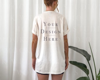 Gildan 64000 Back Mockup Natural | model mockup, Shirt Mockup Back, 64000 Mockup, Oversized Shirt Mockup, Shirt Mockup Bundle, Gildan Mockup