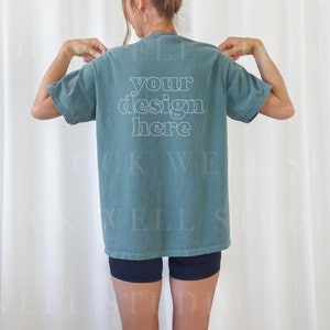Comfort Colors Back Mockup Blue Spruce | Blue Spruce Comfort Colors C1717, Green Tshirt mockup, Model mockup, Oversized Shirt Mockup, Mocks