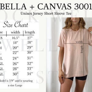 Bella Canvas 3001 Size Chart | Size Chart for Bella Canvas, Size Chart Mockup, Oversized shirt size chart, tshirt size chart, Size Guide