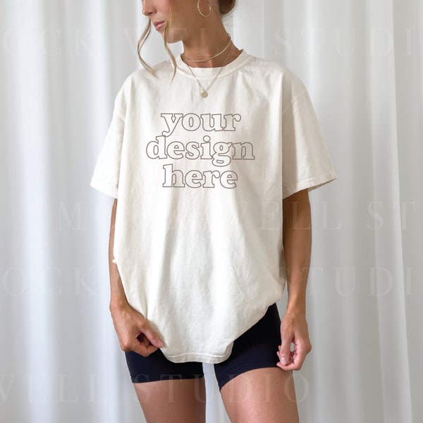 Comfort Colors Mockup Ivory | Ivory Comfort Colors C1717 Mockup, Tshirt mockup, White Shirt Mockup, Model mockup, Oversized Shirt Mockup