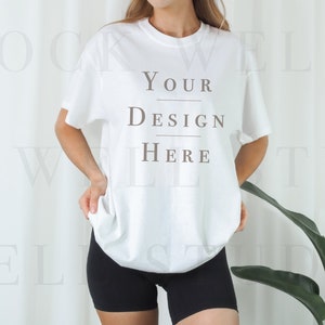 Gildan 5000 Mockup White | Model Mockup Gildan 5000 | White Shirt Mockup | Minimalist Aesthetic Mockup | Trendy Mockup | Oversized Shirt