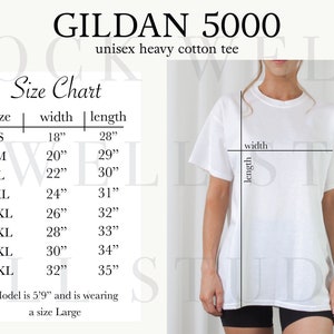 Gildan 5000 Size Chart | Size Chart for Gildan, Size Chart Mockup, Oversized shirt size chart, tshirt size chart, Gildan Size Guide, mockup