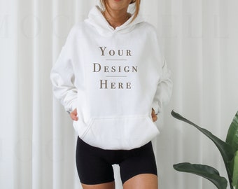 Gildan 18500 Mockup Blanco / White Hoodie Mockup / Modelo Mockup Gildan 18500 / Aesthetic Mockup / Trendy Mockup / Oversized Hoodie Mockup