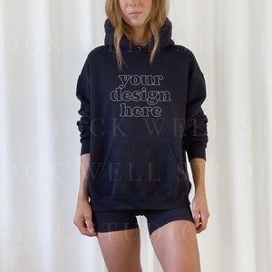 Gildan 18500 Mockup Black | Black Hoodie Mockup, Model Mockup Gildan 18500, 18500 Black Mockup, Oversized Hoodie Mockup, 18500 Hoodie Mockup