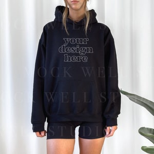 Gildan 18500 Mockup Black | Black Hoodie Mockup, Model Mockup Gildan 18500, 18500 Black Mockup, Oversized Hoodie Mockup, 18500 Hoodie Mockup