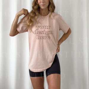 Bella Canvas 3001 Mockup | Heather Peach Bella Canvas 3001 mockup | tshirt mockup | model mockup | oversized shirt mockup | shirt mockup