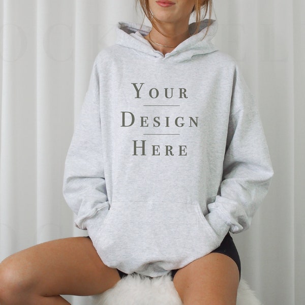 Gildan 18500 Mockup Ash | Grey Hoodie Mockup | Trendy Model Mockup Gildan 18500 | Aesthetic Mockup | Trendy Mockup | Oversized Hoodie Mockup