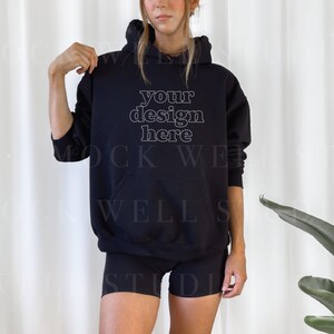Gildan 18500 Mockup Black | Black Hoodie Mockup, Model Mockup Gildan 18500, 18500 Black Mockup, Oversized Hoodie Mockup, 18500 Hoodie Mockup
