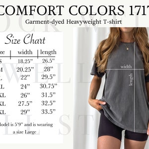 Comfort Colors 1717 Größentabelle | Größentabelle für Comfort Farben, Größentabelle Mockup, Oversized Shirt Größentabelle, Tshirt Größentabelle, Größentabelle
